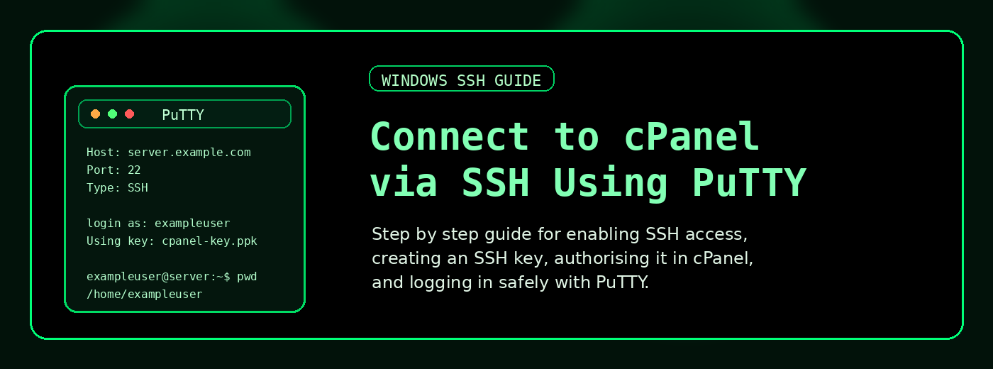 How to connect to cPanel via SSH using PuTTY on Windows step by step banner